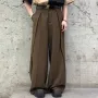INCERUN Men Wide-leg Solid Color Casual Pants with Pockets Cropped Design Zipper Botton Trousers Plus Size