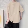 INCERUN Pria Katun Linen Lengan Pendek Kemeja Warna Solid Nyaman Longgar Kasual Kerah Berdiri Atasan untuk Pria Ukuran Besar Musim Semi Musim Gugur