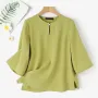 ZANZEA Women Button Summer O-Neck 3/4 Sleeve Solid Blouses Casual Cotton Linen Shirts for Women Loose Fit
