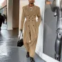 INCERUN Men Jumpsuits Corduroy double-breasted Suit Collar Long-sleeved Casual One-piece Suit for Men with Side Pockets