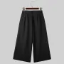 INCERUN Men Pants Solid Color High-waisted Straight-legged Trousers Comfy Button Loose Fit Men's Black Pant