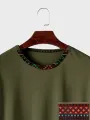 ChArmkpR Camisetas para hombre con estampado geométrico étnico, patchwork, bolsillo en el pecho y dobladillo curvo