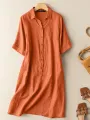 ZANZEA Solid Button Front Short Sleeve Lapel Shirt Dress