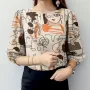 ZANZEA Blusa elegante de trabajo para mujer, cuello redondo, manga 3/4, estampada, elegante, estilo femenino