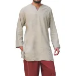 INCERUN Men Shirt Solid Color Long Sleeve Linen Shirts Mens Top V-neck Ethnic Casual Male Clothing