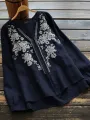 ZANZEA Plus Size Women Cotton Linen V-Neck Embroidery Patterns Casual Loose Blouse