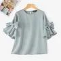 ZANZEA Elegant Style Womens Shirts Blouses Ladylike Crew Neck Ruffled Sleeves Tops Side Bowknot Solid Blouses