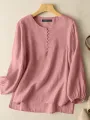 Solid Slit High-low Hem Crew Neck Long Sleeve Blouse