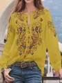 ZANZEA Plus Size Women Blouse Ethnic Style Print Round Neck Long Sleeve Bohemia Button Shirt For Women