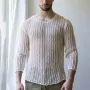 INCERUN Erkek Tişörtleri Mesh Hollow Out Uzun Kollu Tişörtler Moda Düz Renk Yuvarlak Yaka Yazlık Tişört Erkek Üstleri Günlük