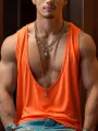 INCERUN Mens Fashion Solid Color U-shape Tank Top