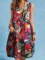 ZANZEA Women Plus Size Abstract Painted Button Pocket Sleeveless Casual Beach Midi Dress