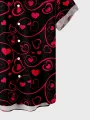 Mens Allover Heart Print Lapel Valentine's Day Short Sleeve Shirts