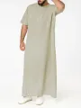 Men Solid Front Zipper Round Neck Short Sleeve Casual Robe Shirts