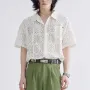 INCERUN Men Shirts Patchwork Lace Floral Lapel White Shirt Summer Daily Cool Short Sleeve Men's White Top