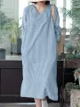 Stripe Print Slit Hem Pocket V-neck Dress
