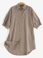 ZANZEA Women Daily Casual 3/4 Length Sleeve Solid Color Shirt Dresses