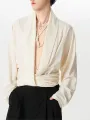 INCERUN Mens Shirt V-neck Waist Long Sleeve Shirt Summer Fashion Solid Color Comfortable Breathable Men Top