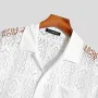 INCERUN Men Shirts Patchwork Lace Floral Lapel White Shirt Summer Daily Cool Short Sleeve Men's White Top