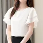 ZANZEA Women Fashion Short Sleeve Ruffles Blouse Elegant Office OL Shirt Casual O Neck Solid Tops