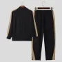 INCERUN Mens Athletic Color-Block Patchwork Two Pieces Outfit Fashion Sports Two-piece Suits Top Pant Casual Set