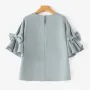 ZANZEA Elegant Style Womens Shirts Blouses Ladylike Crew Neck Ruffled Sleeves Tops Side Bowknot Solid Blouses
