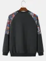 ChArmkpR Mens Pullover Hoodies Ethnic Pattern Patchwork Raglan Sleeve Round Neck Sweatshirts