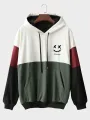 ChArmkpR Mens Smile Print Color Block Patchwork Kangaroo Pocket Hoodies Winter
