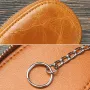 Ekphero Men Genuine Leather Mini Car Key Case Minimalist Zipper Key Holder Storage Bag for Men Double Layer Key Slot Bag with Key Chain