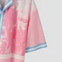 INCERUN Erkek Gömlek Moda Pembe Çiçekli Mavi Çizgi Patchwork Tasarım Yarım Kollu Gömlek Yaz Plaj Gömlekleri Üst