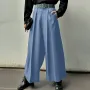 INCERUN Men Pants Solid Color High-waisted Straight-legged Trousers Comfy Button Loose Fit Men's Black Pant
