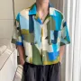 INCERUN Men Shirt Stylish Color Block Print Short Sleeve Shirt Summer Fashion Daily Cool Lapel Top Shirts Male Clothing