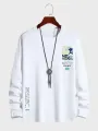 ChArmkpR Mens Japanese Wave Ukiyoe Print Crew Neck Cotton Long Sleeve T-Shirts