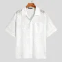 INCERUN Men Shirts Patchwork Lace Floral Lapel White Shirt Summer Daily Cool Short Sleeve Men's White Top
