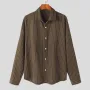 INCERUN Men Striped Casual Long Sleeve Shirts, Button Up Lapel Collar V-neck Shirt, Plus Size Men Tops For Daily And Holiday Leisurewear