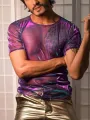 Men Shiny Shimmer Sheer Mesh See Through Short Sleeve T-Shirt