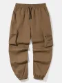 ChArmkpR Mens Solid Side Pocket Casual Drawstring Waist Cargo Pants