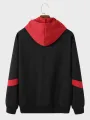 ChArmkpR Mens Japanese Rose Print Contrast Patchwork Drawstring Hoodies