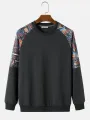 ChArmkpR Mens Pullover Hoodies Ethnic Pattern Patchwork Raglan Sleeve Round Neck Sweatshirts