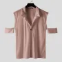 INCERUN Mens Thin Knitted Fabric Cut-off Short Sleeve Tops Lapel Shirts