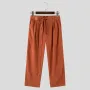 INCERUN - Pantalón largo holgado de pana texturizado para hombre, color liso, con peplum