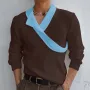 INCERUN Mens Solid Color Double Collar Pullover Sweater Comfortable Stretchy Fabric Casual Top for Male Plus Size S 5XL