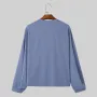 INCERUN Men Shirts Casual Blue Shirts Daily Long Sleeve White Shirts Solid Color V-neck Orange Shirts Summer Comfy Top with Breast Pocket