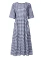 ZANZEA Plus Size Women Long Dress Casual Loose Plaid Print O-Neck Half Sleeve Beach Maxi Dress