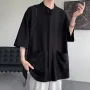 INCERUN Pria Katun Linen Lengan Pendek Kemeja Warna Solid Nyaman Longgar Kasual Kerah Berdiri Atasan untuk Pria Ukuran Besar Musim Semi Musim Gugur