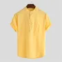 INCERUN Mens Shirts Cotton Solid Color Chest Pocket Casual Henley Shirts
