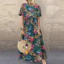 ZANZEA Womens Summer Short Sleeve Printed Swing Long Maxi Dress Holiday Beach Sundress
