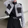 INCERUN Erkek Çiçek Desenli Patchwork Ceket Kırpılmış Üst Fermuarlı Dik Yaka Kısa Ceketler Erkekler İçin Büyük Beden S-5XL