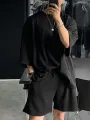 Mens Solid Drop Shoulder Casual Two Piece Outfits
