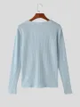 INCERUN Mens Shirt Solid Color Knitted V-neck Long Sleeve Top Shirts Casual Daily Men Streetwear Clothing